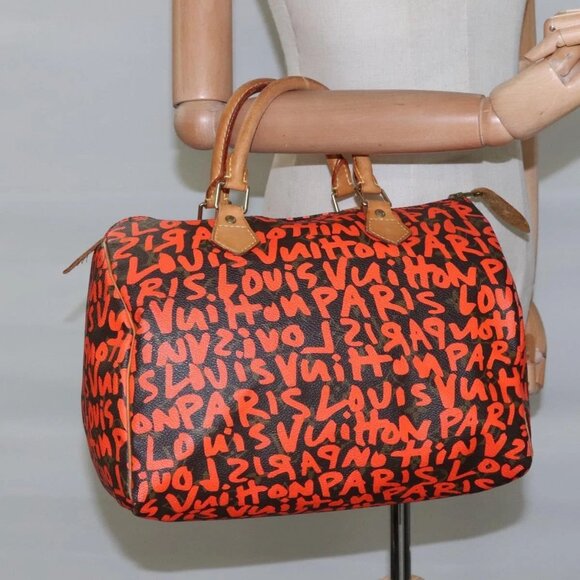 LOUIS VUITTON Monogram Graffiti Speedy 30 Hand Bag Orange - Picture 1 of 16